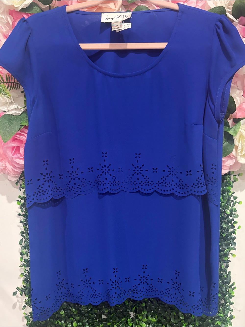 Joseph Ribkoff Royal Blue Laser-Cut Overlay Blouse Size 8